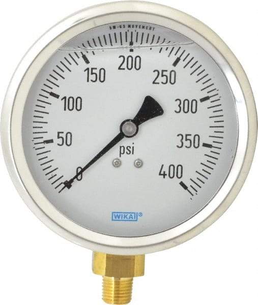 Wika - 4" Dial, 1/4 Thread, 0-400 Scale Range, Pressure Gauge - Lower Connection Mount, Accurate to 1% of Scale - A1 Tooling