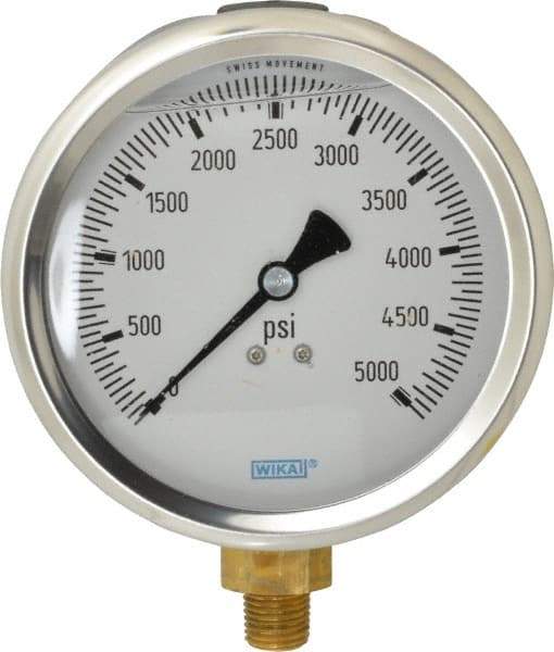 Wika - 4" Dial, 1/4 Thread, 0-5,000 Scale Range, Pressure Gauge - Lower Connection Mount, Accurate to 1% of Scale - A1 Tooling