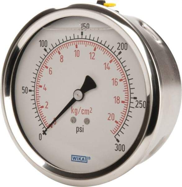 Wika - 4" Dial, 1/4 Thread, 0-300 Scale Range, Pressure Gauge - Lower Back Connection Mount, Accurate to 1% of Scale - A1 Tooling