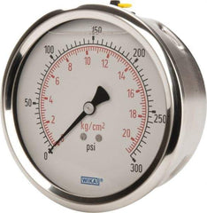 Wika - 4" Dial, 1/4 Thread, 0-300 Scale Range, Pressure Gauge - Lower Back Connection Mount, Accurate to 1% of Scale - A1 Tooling