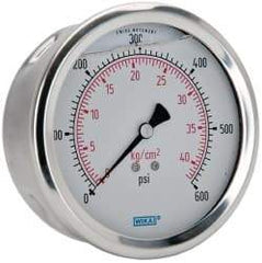 Wika - 4" Dial, 1/4 Thread, 0-600 Scale Range, Pressure Gauge - Lower Back Connection Mount, Accurate to 1% of Scale - A1 Tooling