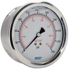 Wika - 4" Dial, 1/4 Thread, 0-5,000 Scale Range, Pressure Gauge - Lower Back Connection Mount, Accurate to 1% of Scale - A1 Tooling