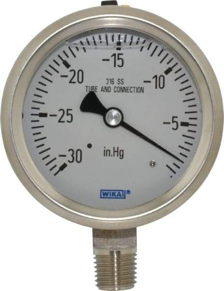 Wika - 2-1/2" Dial, 1/4 Thread, 30-0 Scale Range, Pressure Gauge - Lower Connection Mount, Accurate to 1.5% of Scale - A1 Tooling