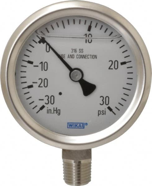 Wika - 2-1/2" Dial, 1/4 Thread, 30-0-30 Scale Range, Pressure Gauge - Lower Connection Mount, Accurate to 1.5% of Scale - A1 Tooling