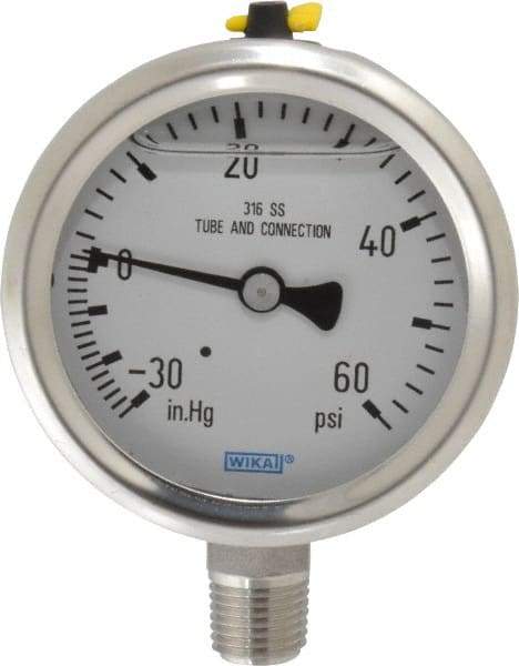 Wika - 2-1/2" Dial, 1/4 Thread, 30-0-60 Scale Range, Pressure Gauge - Lower Connection Mount, Accurate to 1.5% of Scale - A1 Tooling