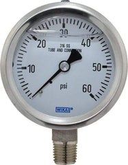 Wika - 2-1/2" Dial, 1/4 Thread, 0-60 Scale Range, Pressure Gauge - Lower Connection Mount, Accurate to 1.5% of Scale - A1 Tooling