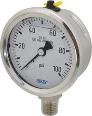 Wika - 2-1/2" Dial, 1/4 Thread, 0-100 Scale Range, Pressure Gauge - Lower Connection Mount, Accurate to 1.5% of Scale - A1 Tooling