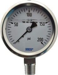 Wika - 2-1/2" Dial, 1/4 Thread, 0-200 Scale Range, Pressure Gauge - Lower Connection Mount, Accurate to 1.5% of Scale - A1 Tooling