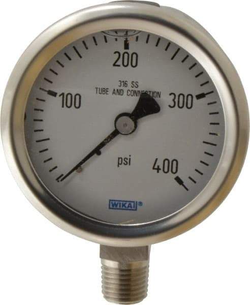 Wika - 2-1/2" Dial, 1/4 Thread, 0-400 Scale Range, Pressure Gauge - Lower Connection Mount, Accurate to 1.5% of Scale - A1 Tooling