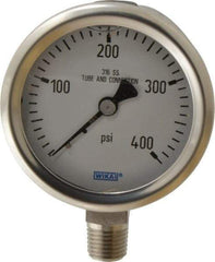 Wika - 2-1/2" Dial, 1/4 Thread, 0-400 Scale Range, Pressure Gauge - Lower Connection Mount, Accurate to 1.5% of Scale - A1 Tooling