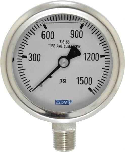 Wika - 2-1/2" Dial, 1/4 Thread, 0-1,500 Scale Range, Pressure Gauge - Lower Connection Mount, Accurate to 1.5% of Scale - A1 Tooling