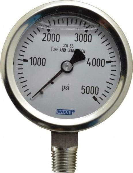 Wika - 2-1/2" Dial, 1/4 Thread, 0-5,000 Scale Range, Pressure Gauge - Lower Connection Mount, Accurate to 1.5% of Scale - A1 Tooling