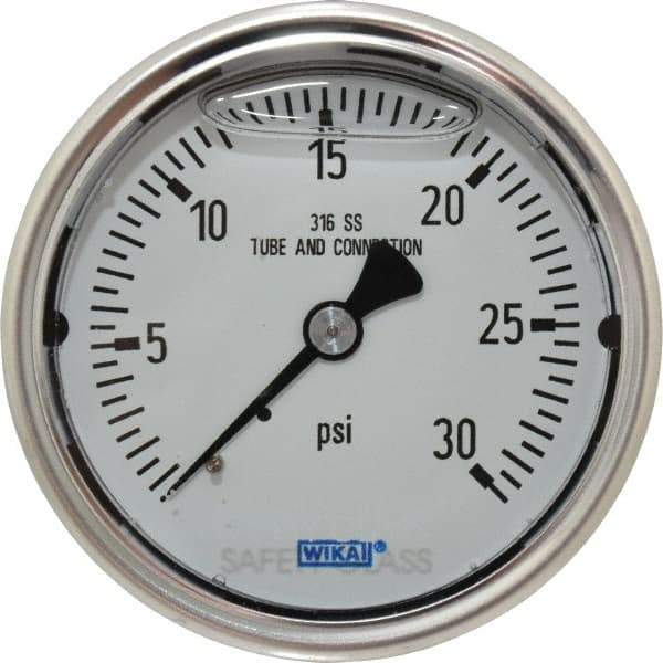 Wika - 2-1/2" Dial, 1/4 Thread, 0-30 Scale Range, Pressure Gauge - Center Back Connection Mount, Accurate to 1.5% of Scale - A1 Tooling