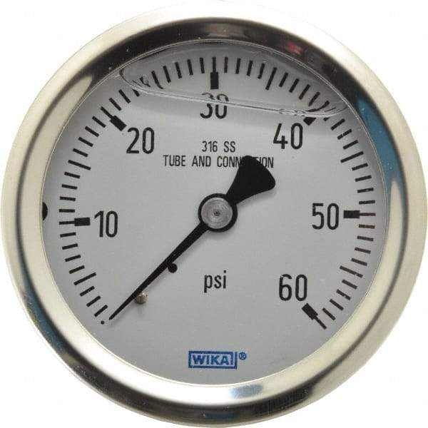 Wika - 2-1/2" Dial, 1/4 Thread, 0-60 Scale Range, Pressure Gauge - Center Back Connection Mount, Accurate to 1.5% of Scale - A1 Tooling