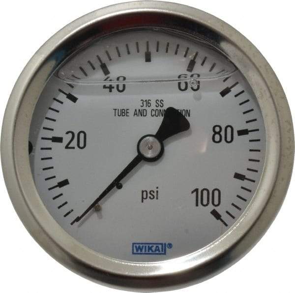 Wika - 2-1/2" Dial, 1/4 Thread, 0-100 Scale Range, Pressure Gauge - Center Back Connection Mount, Accurate to 1.5% of Scale - A1 Tooling