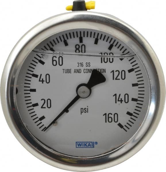 Wika - 2-1/2" Dial, 1/4 Thread, 0-160 Scale Range, Pressure Gauge - Center Back Connection Mount, Accurate to 1.5% of Scale - A1 Tooling