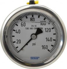 Wika - 2-1/2" Dial, 1/4 Thread, 0-160 Scale Range, Pressure Gauge - Center Back Connection Mount, Accurate to 1.5% of Scale - A1 Tooling