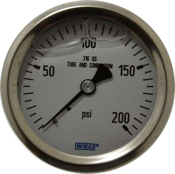 Wika - 2-1/2" Dial, 1/4 Thread, 0-200 Scale Range, Pressure Gauge - Center Back Connection Mount, Accurate to 1.5% of Scale - A1 Tooling