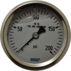 Wika - 2-1/2" Dial, 1/4 Thread, 0-200 Scale Range, Pressure Gauge - Center Back Connection Mount, Accurate to 1.5% of Scale - A1 Tooling