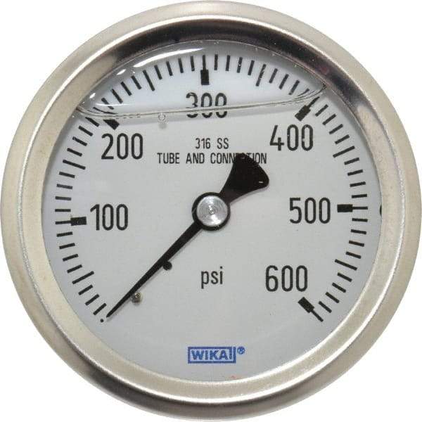 Wika - 2-1/2" Dial, 1/4 Thread, 0-600 Scale Range, Pressure Gauge - Center Back Connection Mount, Accurate to 1.5% of Scale - A1 Tooling