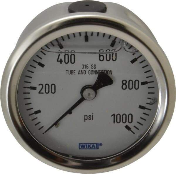 Wika - 2-1/2" Dial, 1/4 Thread, 0-1,000 Scale Range, Pressure Gauge - Center Back Connection Mount, Accurate to 1.5% of Scale - A1 Tooling