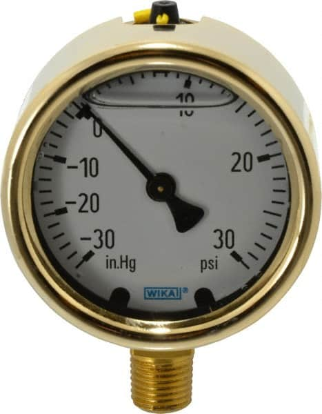 Wika - 2-1/2" Dial, 1/4 Thread, 30-0-30 Scale Range, Pressure Gauge - Lower Connection Mount, Accurate to 1.5% of Scale - A1 Tooling