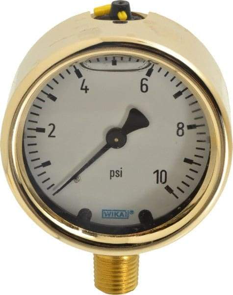 Wika - 2-1/2" Dial, 1/4 Thread, 0-10 Scale Range, Pressure Gauge - Lower Connection Mount, Accurate to 1.5% of Scale - A1 Tooling