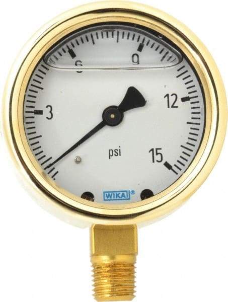 Wika - 2-1/2" Dial, 1/4 Thread, 0-15 Scale Range, Pressure Gauge - Lower Connection Mount, Accurate to 1.5% of Scale - A1 Tooling