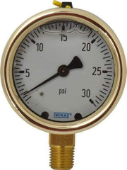 Wika - 2-1/2" Dial, 1/4 Thread, 0-30 Scale Range, Pressure Gauge - Lower Connection Mount, Accurate to 1.5% of Scale - A1 Tooling