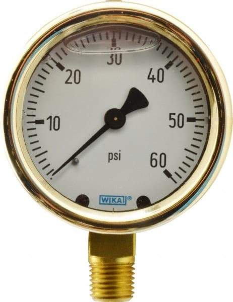 Wika - 2-1/2" Dial, 1/4 Thread, 0-60 Scale Range, Pressure Gauge - Lower Connection Mount, Accurate to 1.5% of Scale - A1 Tooling