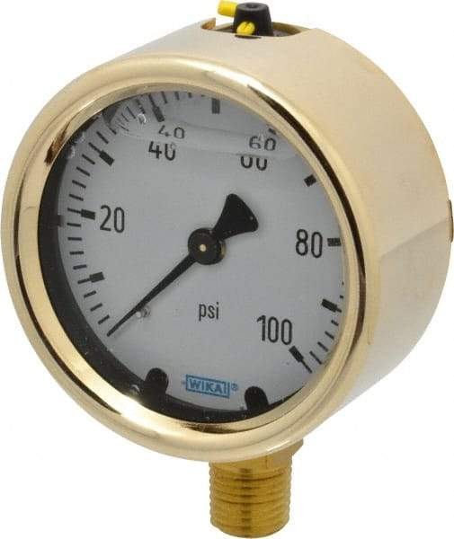 Wika - 2-1/2" Dial, 1/4 Thread, 0-100 Scale Range, Pressure Gauge - Lower Connection Mount, Accurate to 1.5% of Scale - A1 Tooling