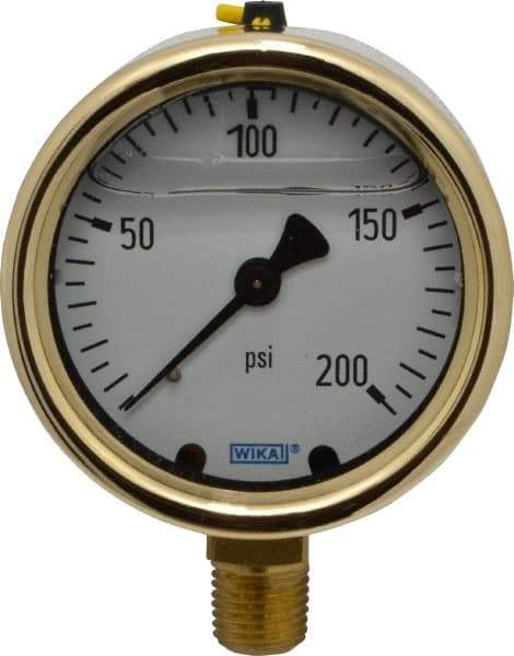 Wika - 2-1/2" Dial, 1/4 Thread, 0-200 Scale Range, Pressure Gauge - Lower Connection Mount, Accurate to 1.5% of Scale - A1 Tooling