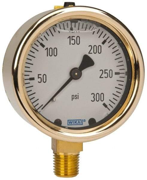 Wika - 2-1/2" Dial, 1/4 Thread, 0-300 Scale Range, Pressure Gauge - Lower Connection Mount, Accurate to 1.5% of Scale - A1 Tooling