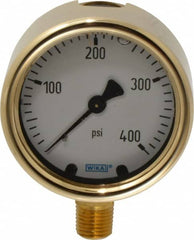 Wika - 2-1/2" Dial, 1/4 Thread, 0-400 Scale Range, Pressure Gauge - Lower Connection Mount, Accurate to 1.5% of Scale - A1 Tooling