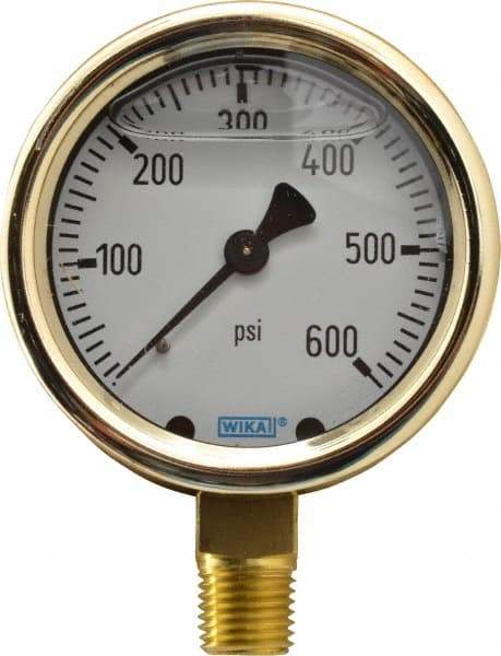 Wika - 2-1/2" Dial, 1/4 Thread, 0-600 Scale Range, Pressure Gauge - Lower Connection Mount, Accurate to 1.5% of Scale - A1 Tooling