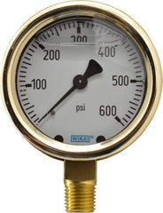 Wika - 2-1/2" Dial, 1/4 Thread, 0-600 Scale Range, Pressure Gauge - Lower Connection Mount, Accurate to 1.5% of Scale - A1 Tooling