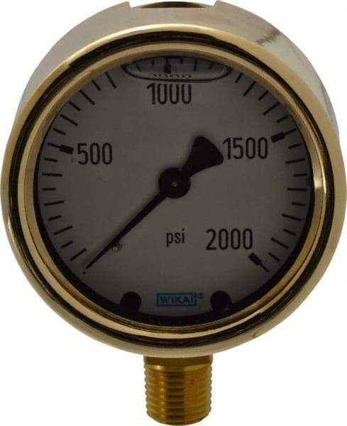 Wika - 2-1/2" Dial, 1/4 Thread, 0-2,000 Scale Range, Pressure Gauge - Lower Connection Mount, Accurate to 1.5% of Scale - A1 Tooling