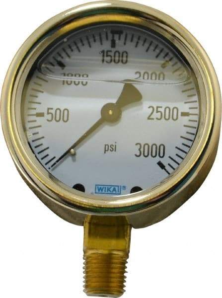 Wika - 2-1/2" Dial, 1/4 Thread, 0-3,000 Scale Range, Pressure Gauge - Lower Connection Mount, Accurate to 1.5% of Scale - A1 Tooling