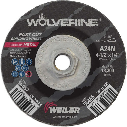 Vortec Pro 4-1/2″ × 1/4″ Type 27 Grinding Wheel, A24N, 5/8″-11 UNC Nut - A1 Tooling