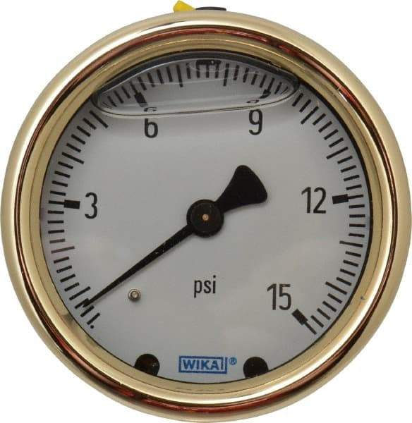 Wika - 2-1/2" Dial, 1/4 Thread, 0-15 Scale Range, Pressure Gauge - Back Connection Mount, Accurate to 1.5% of Scale - A1 Tooling