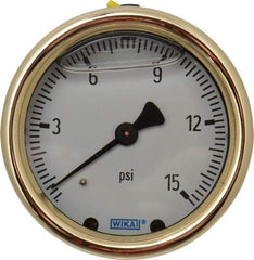 Wika - 2-1/2" Dial, 1/4 Thread, 0-15 Scale Range, Pressure Gauge - Back Connection Mount, Accurate to 1.5% of Scale - A1 Tooling