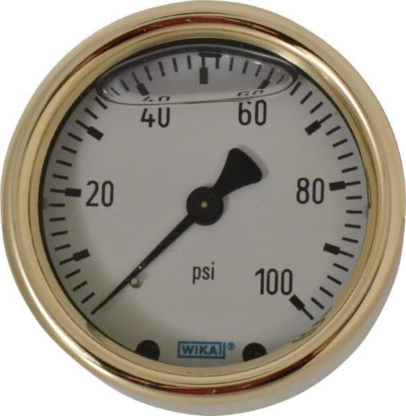 Wika - 2-1/2" Dial, 1/4 Thread, 0-100 Scale Range, Pressure Gauge - Back Connection Mount, Accurate to 1.5% of Scale - A1 Tooling