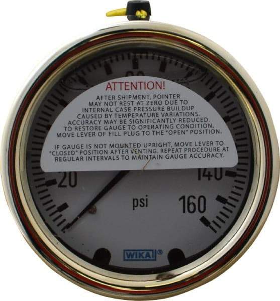 Wika - 2-1/2" Dial, 1/4 Thread, 0-160 Scale Range, Pressure Gauge - Back Connection Mount, Accurate to 1.5% of Scale - A1 Tooling