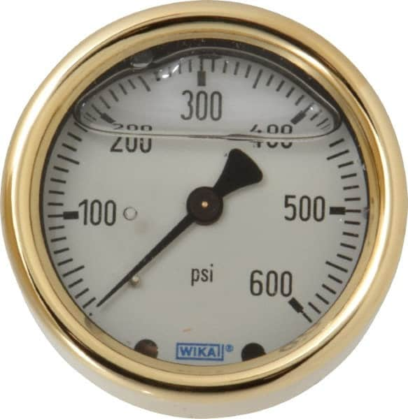 Wika - 2-1/2" Dial, 1/4 Thread, 0-600 Scale Range, Pressure Gauge - Back Connection Mount, Accurate to 1.5% of Scale - A1 Tooling