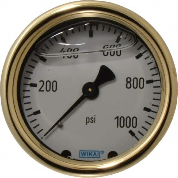 Wika - 2-1/2" Dial, 1/4 Thread, 0-1,000 Scale Range, Pressure Gauge - Back Connection Mount, Accurate to 1.5% of Scale - A1 Tooling