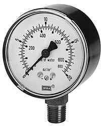 Wika - 2-1/2" Dial, 1/4 Thread, 0-5 Scale Range, Pressure Gauge - Center Back Connection Mount, Accurate to 1.5% of Scale - A1 Tooling