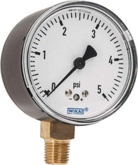 Wika - 2-1/2" Dial, 1/4 Thread, 0-5 Scale Range, Pressure Gauge - Lower Connection Mount, Accurate to 1.5% of Scale - A1 Tooling