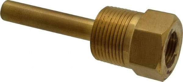 Alloy Engineering - 4 Inch Overall Length, 1 Inch Thread, Brass Standard Thermowell - 2-1/2 Inch Insertion Length - A1 Tooling