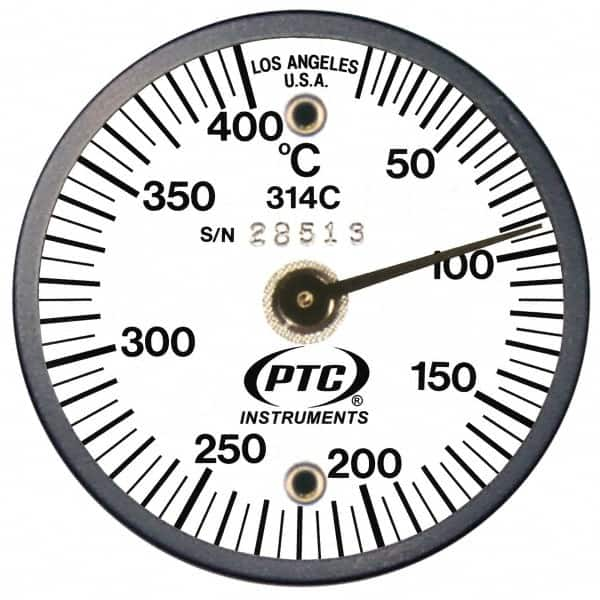 PTC Instruments - 10 to 400°C, 2 Inch Dial Diameter, Dual Magnet Mount Thermometer - 5° Division Graduation - A1 Tooling