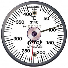 PTC Instruments - 10 to 400°C, 2 Inch Dial Diameter, Dual Magnet Mount Thermometer - 5° Division Graduation - A1 Tooling